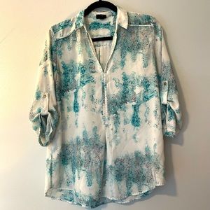 Mossimo Teal Marbled Blouse 3/4 Length (S)